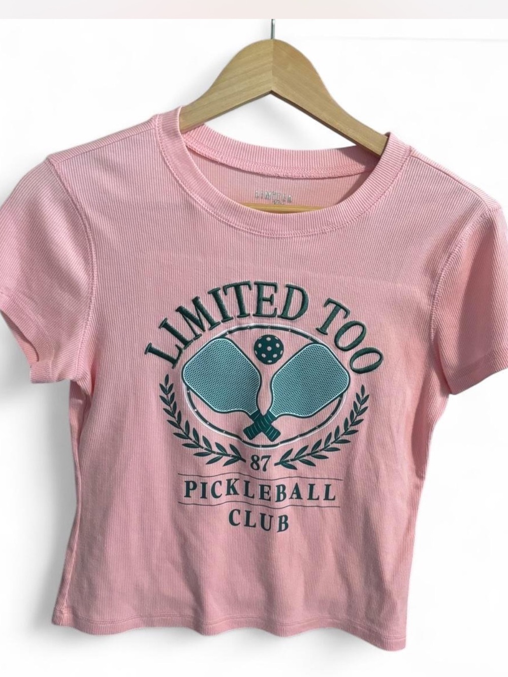 Limited Too Pink Pickleball Club Graphic Tee Crop Top  - women’s